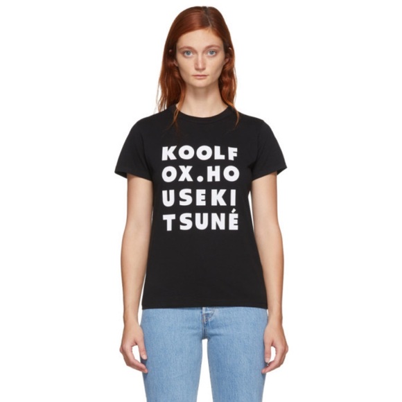 NWT Maison Kitsune Black Kool Fox Short Sleeve T-Shirt Tee Shirt S - Picture 1 of 8